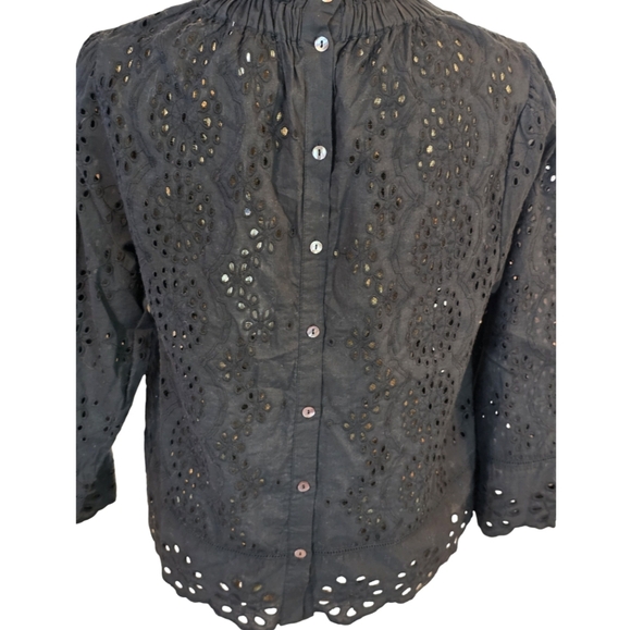Jennifer Grace Black Eyelet Women's Long Sleeve Button Back Shirt Top Size M New - Picture 5 of 7